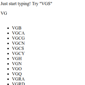 a white page with the instructions Just start typing! Try VGS and a list of various Tribes voice commands